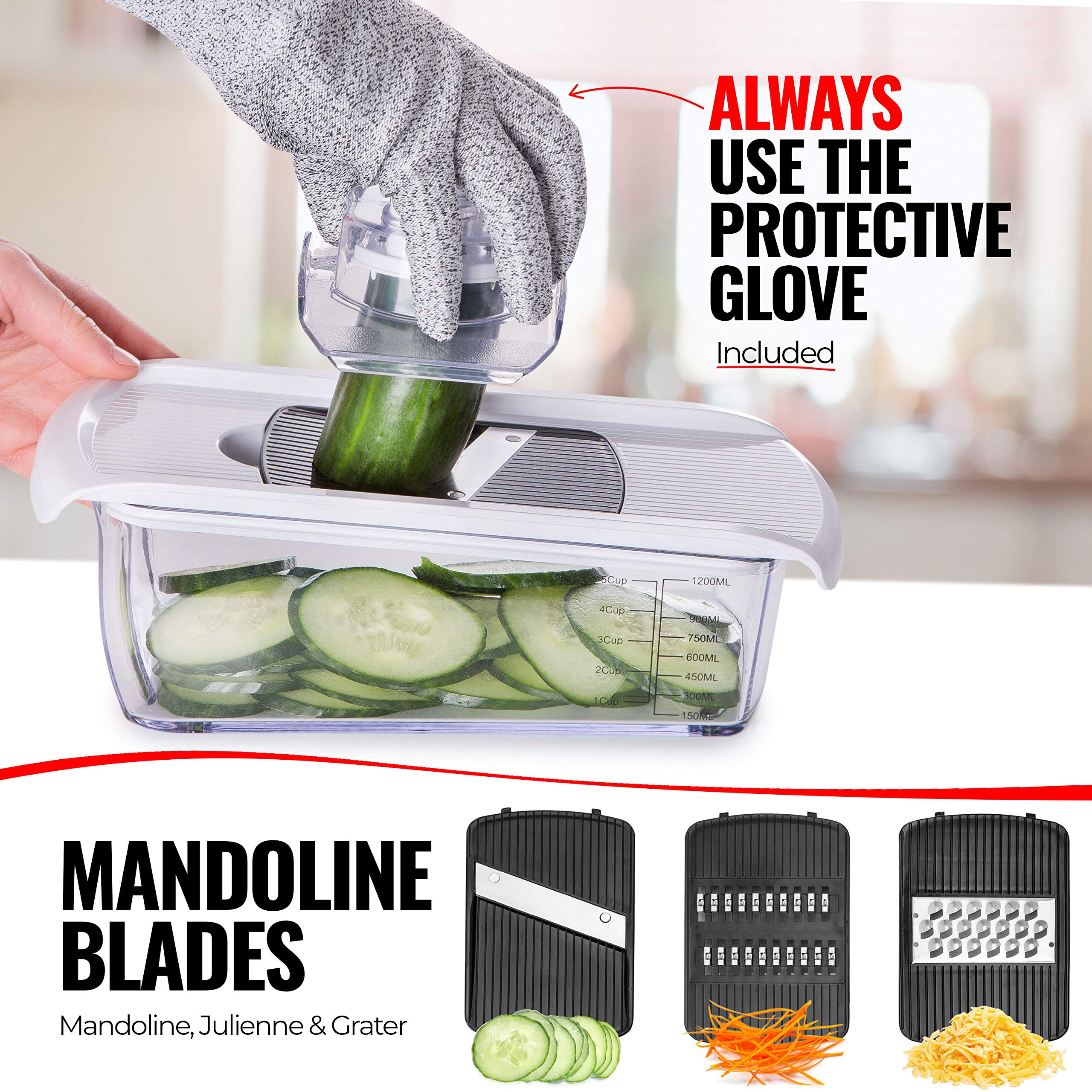 Fullstar Mandoline Slicer for Kitchen, Vegetable Slicer for Cooking & Meal Prep, Potato Slicer, Veggie Slicer, Mandoline Food Slicer with Safety Glove Included (7 in 1, White)