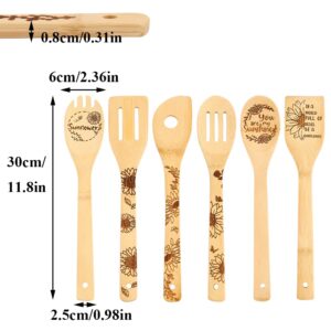 Wooden Spoons for Cooking, 6PCS Sunflower Burned Engraved Bamboo Spoons Set, Sunflower Kitchen Decor and Accessories, Sunflowes Cooking Utensil Gifts Ideas for Housewarming Wedding Birthday Shower