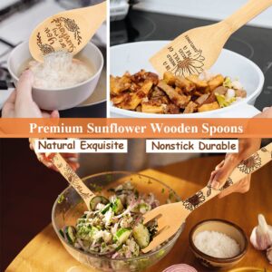 Wooden Spoons for Cooking, 6PCS Sunflower Burned Engraved Bamboo Spoons Set, Sunflower Kitchen Decor and Accessories, Sunflowes Cooking Utensil Gifts Ideas for Housewarming Wedding Birthday Shower