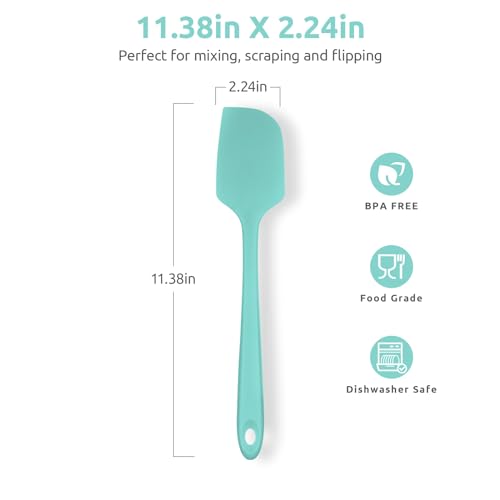 Heat Resistant Silicone Large Spatula: U-Taste 600ºF High Heat Flexible 11.38in Silicon Mixing Stirring Cooking Scraping Baking Bowl Scraper Seamless Spreader for Kitchen Nonstick Cookware (Aqua Sky)