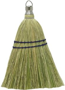 rocky mountain goods whisk broom 12” - heavy duty natural corn straw with reinforced nylon stitching - small whisk for car, outdoor, camping - sturdy metal hang design