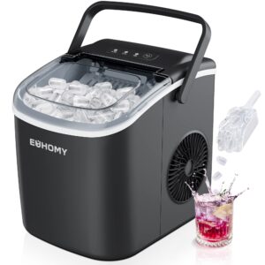 euhomy countertop ice maker machine with handle, 26lbs in 24hrs, 9 ice cubes ready in 6 mins, auto-cleaning portable ice maker with basket and scoop, for home/kitchen/camping/rv. (black)