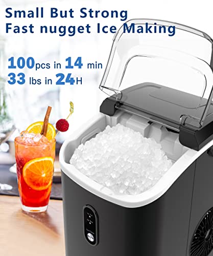Kndko Nugget Ice Maker Countertop,10,000pcs/33lbs/Day,Pebble Ice Maker with Self-Cleaning,Crushed Ice Makers for Home Kitchen Bar Party