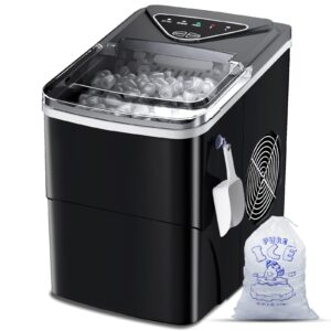 ice makers countertop, self-cleaning function, portable electric ice cube maker machine, 9 pellet ice ready in 6 mins, 26lbs 24hrs with ice bags and scoop basket for home bar camping rv(black)