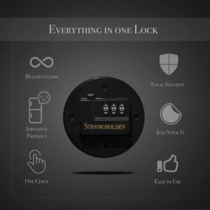 Refrigerator Lock Combination, Child Proof Fridge Lock Combo, Freezer Lock Child Proof - Take Care of Your Family with Fridge Locks for Kids by Strongholden - No Keys Needed (Black & Round)