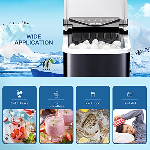 Techdorm Ice Maker Machine for Countertop, 9 Bullet Ice Cubes Ready in 6-8 Minutes, 26Lbs/24H Portable Ice Makers, 2 Types of Ice Size with Ice Scoop and Basket for Home Bar Kitchen Office (A)