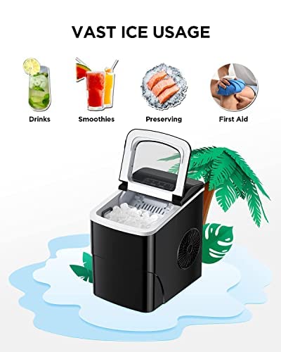 Ice Makers Countertop - Silonn Portable Ice Maker Machine for Countertop, Make 26 lbs Ice in 24 hrs, 2 Sizes of Bullet-Shaped Ice with Ice Scoop and Basket, Black