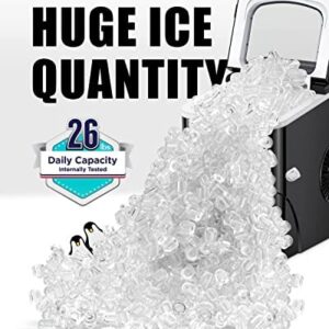 Ice Makers Countertop - Silonn Portable Ice Maker Machine for Countertop, Make 26 lbs Ice in 24 hrs, 2 Sizes of Bullet-Shaped Ice with Ice Scoop and Basket, Black