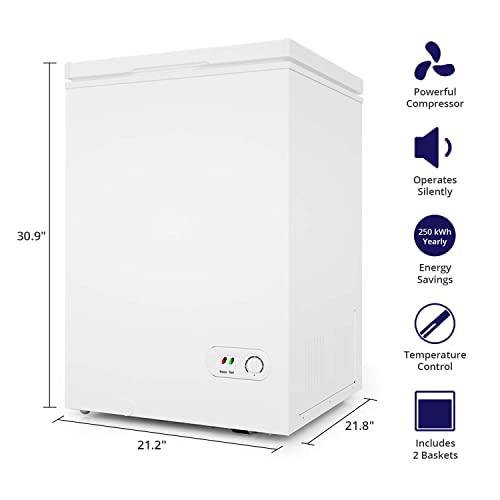 Northair Chest Freezer - 3.5 Cu Ft with 2 Removable Baskets - Reach In Freezer Chest - Quiet Compact Freezer - 7 Temperature Settings - White