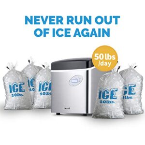 Newair Portable Ice Maker 50 lb. Daily, 12 Cubes in Under 7 Minutes - Compact Countertop Design - 3 Size Bullet Shaped Ice - for Kitchen/Office/RV/Bar - Stainless Steel
