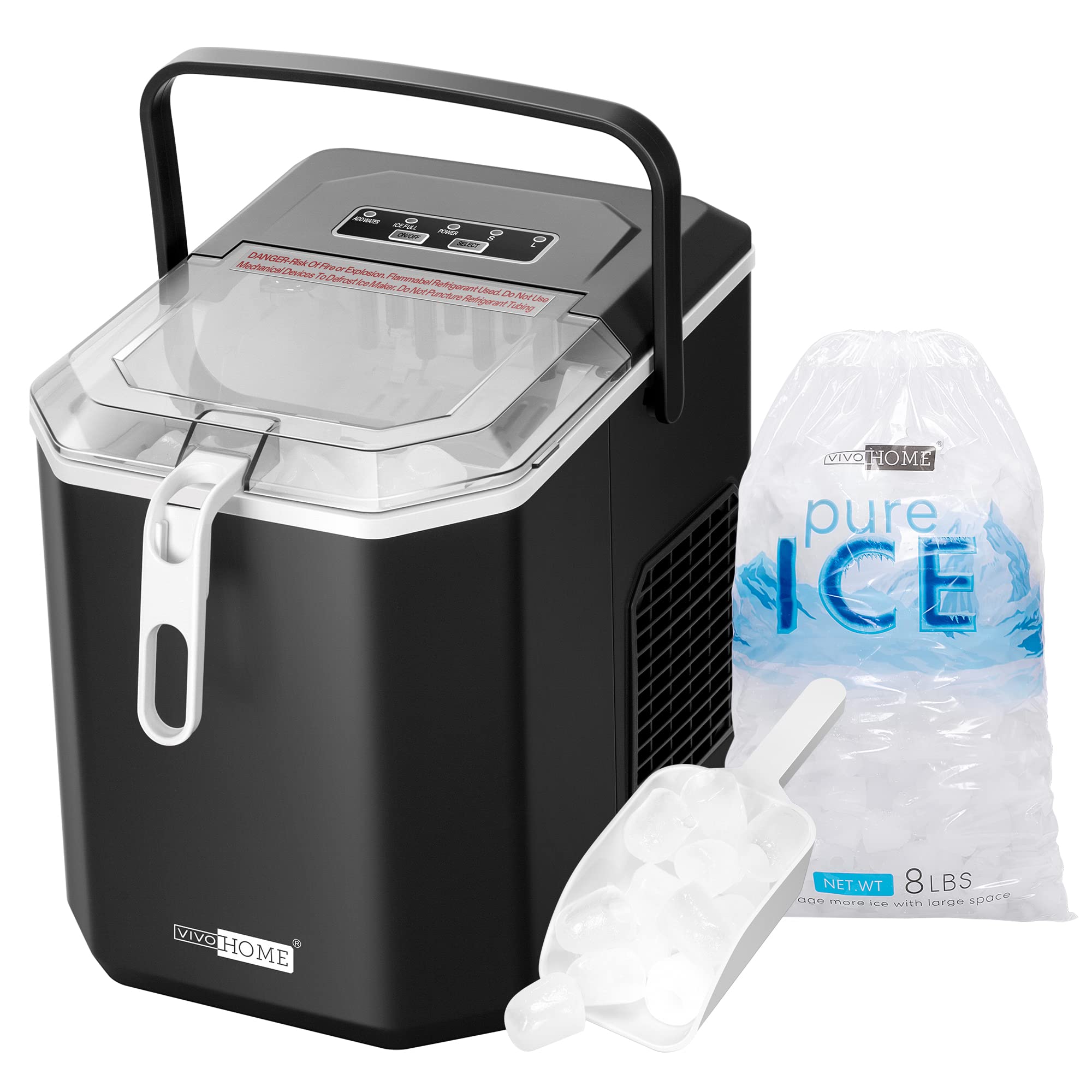 VIVOHOME Electric Portable Compact Countertop Automatic Ice Cube Maker Machine with Self Cleaning Function Visible Window and Hand Scoop Silver 26.5lbs/Day