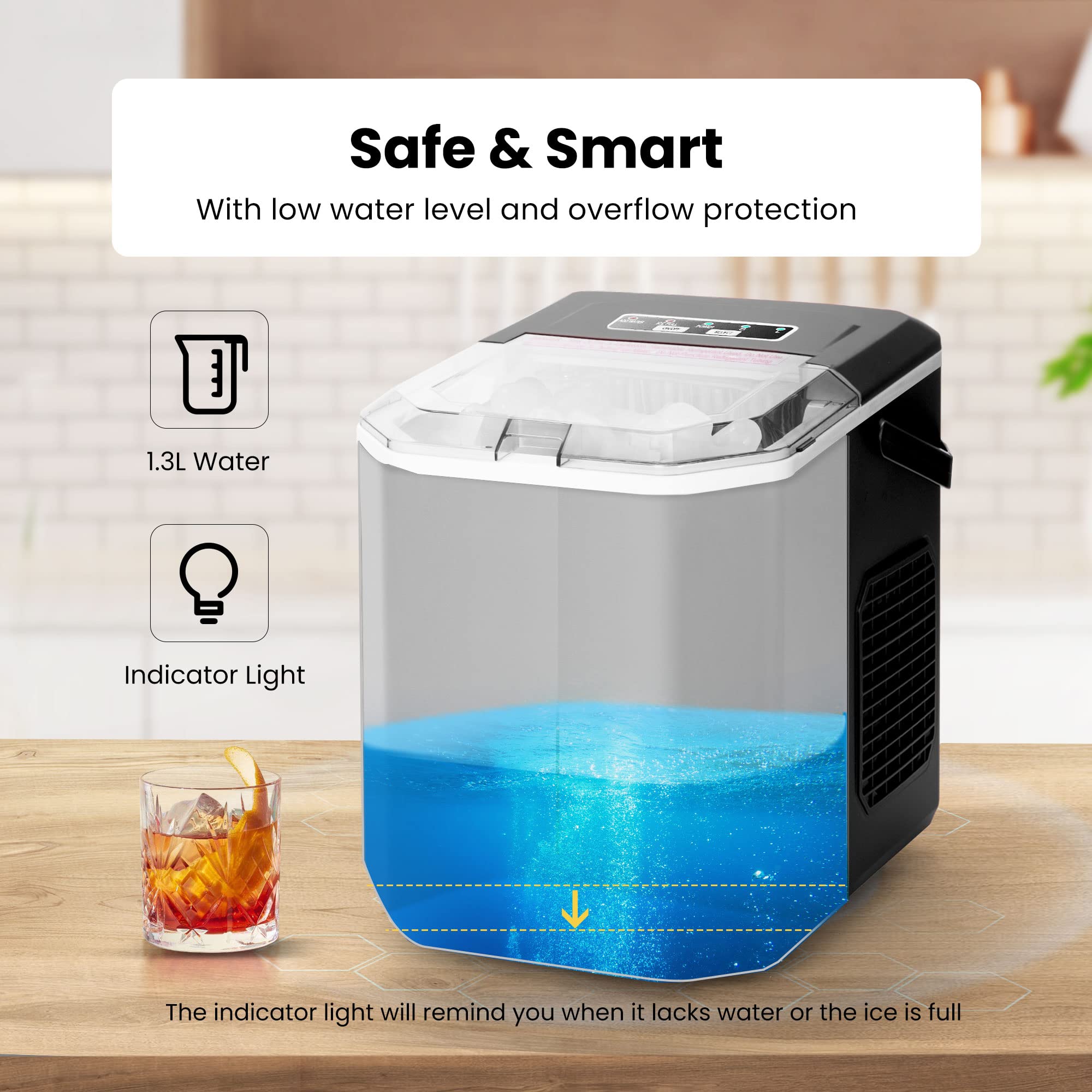 VIVOHOME Electric Portable Compact Countertop Automatic Ice Cube Maker Machine with Self Cleaning Function Visible Window and Hand Scoop Silver 26.5lbs/Day