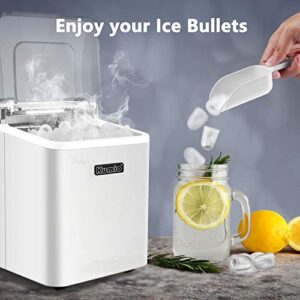 KUMIO Countertop Ice Maker, 9 Bullet Ice Ready in 6-8 Mins, 26.5lbs/24hrs, Self-Cleaning Portable Quiet Ice Machine with Ice Scoop& Basket, White