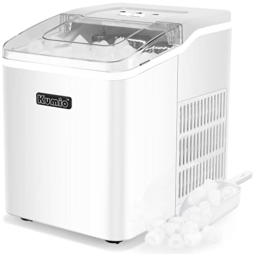 KUMIO Countertop Ice Maker, 9 Bullet Ice Ready in 6-8 Mins, 26.5lbs/24hrs, Self-Cleaning Portable Quiet Ice Machine with Ice Scoop& Basket, White