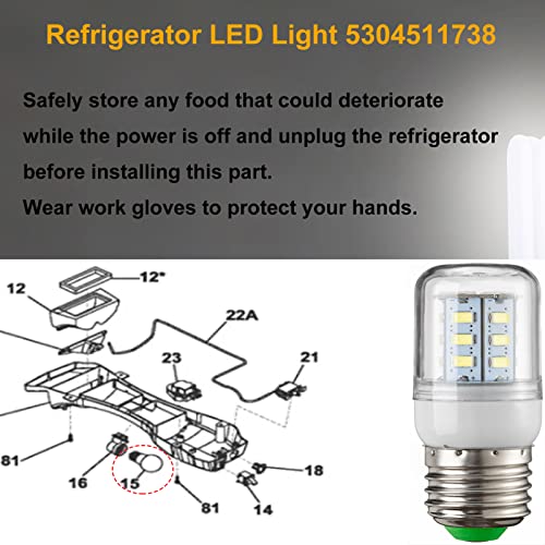 Saiyugty 5304511738 PS12364857 AP6278388 3.5w Refrigerator Light Bulb Compatible with Frigidaire Electrolux Kei D34l Refrigerator ac 100-265v Refrigerator Light Bulb, 1 Pack