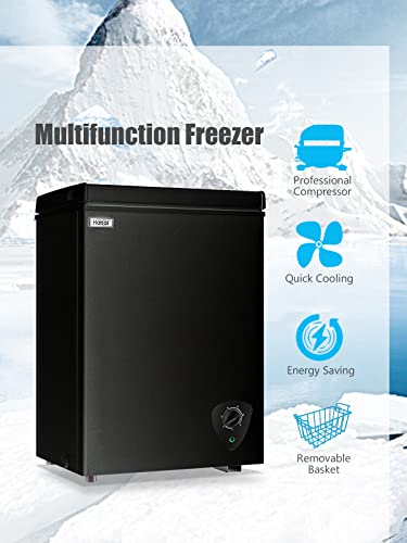 Chest Freezer Small Freezer Black Deep Freezers 3.5 Cu.Ft Compact Freezer Free-Standing Top Door Freezer Adjustable 7 Thermostat and Removable Basket Open Deep Freezer Energy Saving Apartment Kitchen