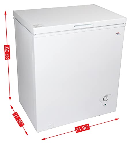 Koolatron Compact Chest Freezer, 5.5 cu ft (155L), White, Manual Defrost Deep Freeze, Storage Basket, Space-Saving Flat Back, Stay-Open Lid, Front-Access Defrost Drain, for Apartment, Condo, Cottage