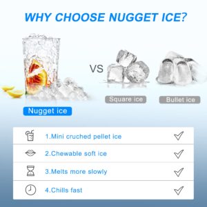 HUMHOLD Nugget Ice Maker Countertop, 44Lbs Pebble Ice Per Day, 24Hrs Preset Program with Automatic Self Cleaning Function, Mini Pellet Ice Cubes Maker Machine for Home/Kitchen/Office/RV