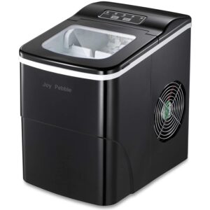 joy pebble portable ice maker ice machine countertop,26lbs bullet ice cube in 24h,9 cubes ready in 6-8 minutes,2 ice sizes(s/l),portable ice maker with ice scoop&basket for home/office/bar (black)