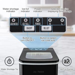 Joy Pebble Portable Ice Maker Ice Machine Countertop,26lbs Bullet Ice Cube in 24H,9 Cubes Ready in 6-8 Minutes,2 Ice Sizes(S/L),Portable Ice Maker with Ice Scoop&Basket for Home/Office/Bar (Black)