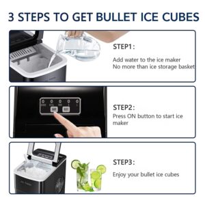 Joy Pebble Portable Ice Maker Ice Machine Countertop,26lbs Bullet Ice Cube in 24H,9 Cubes Ready in 6-8 Minutes,2 Ice Sizes(S/L),Portable Ice Maker with Ice Scoop&Basket for Home/Office/Bar (Black)