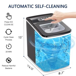 Joy Pebble Portable Ice Maker Ice Machine Countertop,26lbs Bullet Ice Cube in 24H,9 Cubes Ready in 6-8 Minutes,2 Ice Sizes(S/L),Portable Ice Maker with Ice Scoop&Basket for Home/Office/Bar (Black)