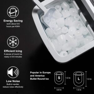 Joy Pebble Portable Ice Maker Ice Machine Countertop,26lbs Bullet Ice Cube in 24H,9 Cubes Ready in 6-8 Minutes,2 Ice Sizes(S/L),Portable Ice Maker with Ice Scoop&Basket for Home/Office/Bar (Black)