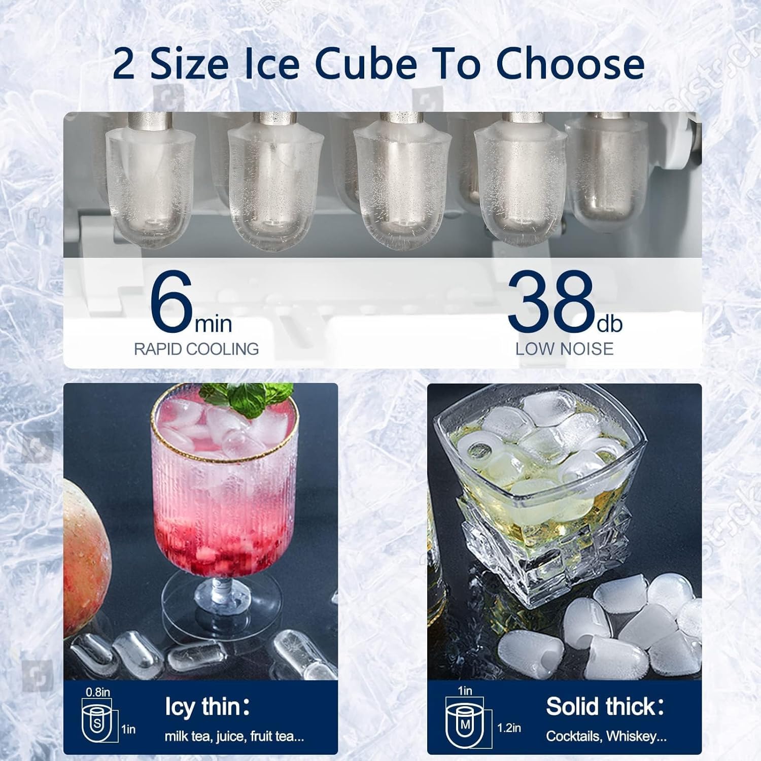 Joy Pebble Portable Ice Maker Ice Machine Countertop,26lbs Bullet Ice Cube in 24H,9 Cubes Ready in 6-8 Minutes,2 Ice Sizes(S/L),Portable Ice Maker with Ice Scoop&Basket for Home/Office/Bar (Black)