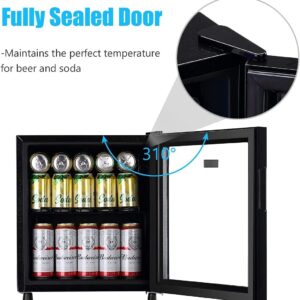 Mini Fridge Glass Door 60 Cans Beverage Cooler Refrigerator Mini Beer Fridge 1.6 cu.ft Organizer for Drinks Soda Wine Small Refrigerator with Blue LED for Home Office Dorm