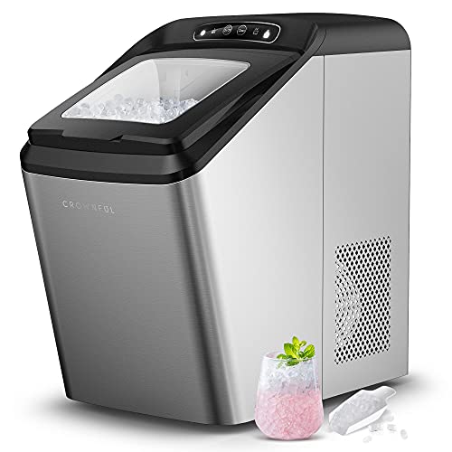 CROWNFUL Nugget Ice Maker Countertop, Makes 26lbs Crunchy ice in 24H, 3lbs Basket at a time, Portable Self-Cleaning Pebble Ice Machine, with Scoop and Basket for Home/Kitchen/Office/Bar