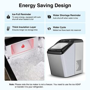 CROWNFUL Nugget Ice Maker Countertop, Makes 26lbs Crunchy ice in 24H, 3lbs Basket at a time, Portable Self-Cleaning Pebble Ice Machine, with Scoop and Basket for Home/Kitchen/Office/Bar