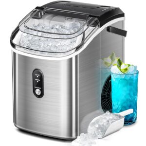 aglucky nugget ice maker countertop, portable pebble ice maker machine, 35lbs/day chewable ice, self-cleaning, stainless steel, pellet ice maker for home/kitchen/office (silver)