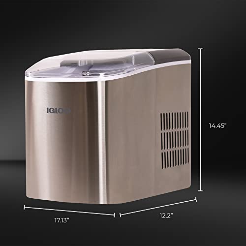 Igloo Electric Countertop Ice Maker Machine - Automatic and Portable - 26 Pounds in 24 Hours - Ice Cube Maker - Ice Scoop and Basket - Ideal for Iced Coffee and Cocktails - Stainless Steel