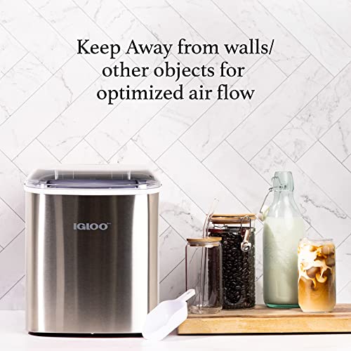 Igloo Electric Countertop Ice Maker Machine - Automatic and Portable - 26 Pounds in 24 Hours - Ice Cube Maker - Ice Scoop and Basket - Ideal for Iced Coffee and Cocktails - Stainless Steel