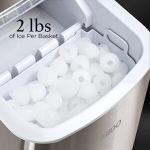 Igloo Electric Countertop Ice Maker Machine - Automatic and Portable - 26 Pounds in 24 Hours - Ice Cube Maker - Ice Scoop and Basket - Ideal for Iced Coffee and Cocktails - Stainless Steel