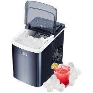 hbn ice maker - portable countertop ice maker machine with self cleaning, 26 lbs ice in 24 hours, 9 cubes ready in 6 mins with ice scoop and basket for home/kitchen/office/bar/restaurant