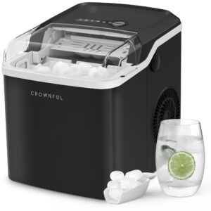 crownful ice maker machine for countertop, 9 bullet ice cubes s/l ready in 7 minutes, 26lbs/24h, auto self-cleaning, portable small ice maker with scoop and basket, silver