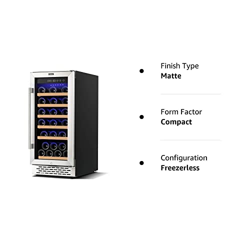 COLZER 15 Inch Wine Cooler Refrigerators, 30 Bottle Fast Cooling Low Noise and No Fog Wine Fridge with Professional Compressor Stainless Steel, Digital Temperature Control Screen Built-in Freestanding