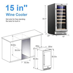 COLZER 15 Inch Wine Cooler Refrigerators, 30 Bottle Fast Cooling Low Noise and No Fog Wine Fridge with Professional Compressor Stainless Steel, Digital Temperature Control Screen Built-in Freestanding