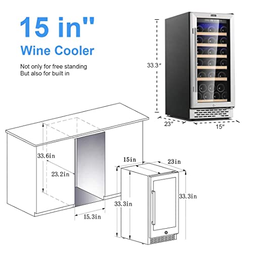 COLZER 15 Inch Wine Cooler Refrigerators, 30 Bottle Fast Cooling Low Noise and No Fog Wine Fridge with Professional Compressor Stainless Steel, Digital Temperature Control Screen Built-in Freestanding