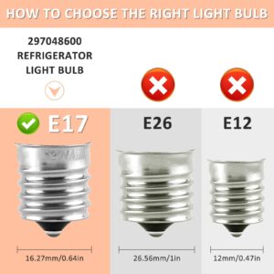 PANDEELS 2 Pack 297048600 241552802 Refrigerator Light Bulb E17 40W Fit for Frigidiare Kemnore Electorlux Fridge Freezer - Replaces 7297048600, 1056577, AP3770086, PS976993, EAP976993,Soft White