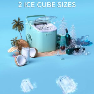 ecozy Portable Ice Maker Countertop, 9 Cubes Ready in 6 Mins, 26 lbs in 24 Hours, Self-Cleaning Machine with Ice Bags/Standing Ice Scoop/Ice Basket for Kitchen Office Bar Party, Aqua