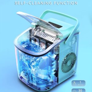 ecozy Portable Ice Maker Countertop, 9 Cubes Ready in 6 Mins, 26 lbs in 24 Hours, Self-Cleaning Machine with Ice Bags/Standing Ice Scoop/Ice Basket for Kitchen Office Bar Party, Aqua