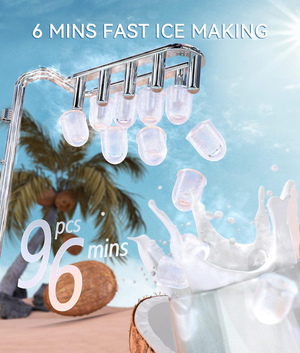 ecozy Portable Ice Maker Countertop, 9 Cubes Ready in 6 Mins, 26 lbs in 24 Hours, Self-Cleaning Machine with Ice Bags/Standing Ice Scoop/Ice Basket for Kitchen Office Bar Party, Aqua