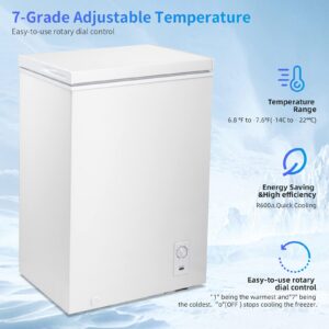 Kismile 2.7 Cubic Feet Chest Freezer with Removable Basket Free Standing Top Open Door Compact Freezer with Adjustable Temperature for Home/Kitchen/Office/Bar (2.7 Cubic Feet, White)