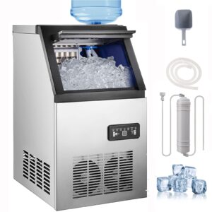 topdeep commercial ice maker machine 110lbs/24h with 33lbs storage capacity, stainless steel freestanding ice machine automatic operation- ideal for home, restaurants, bars ice making