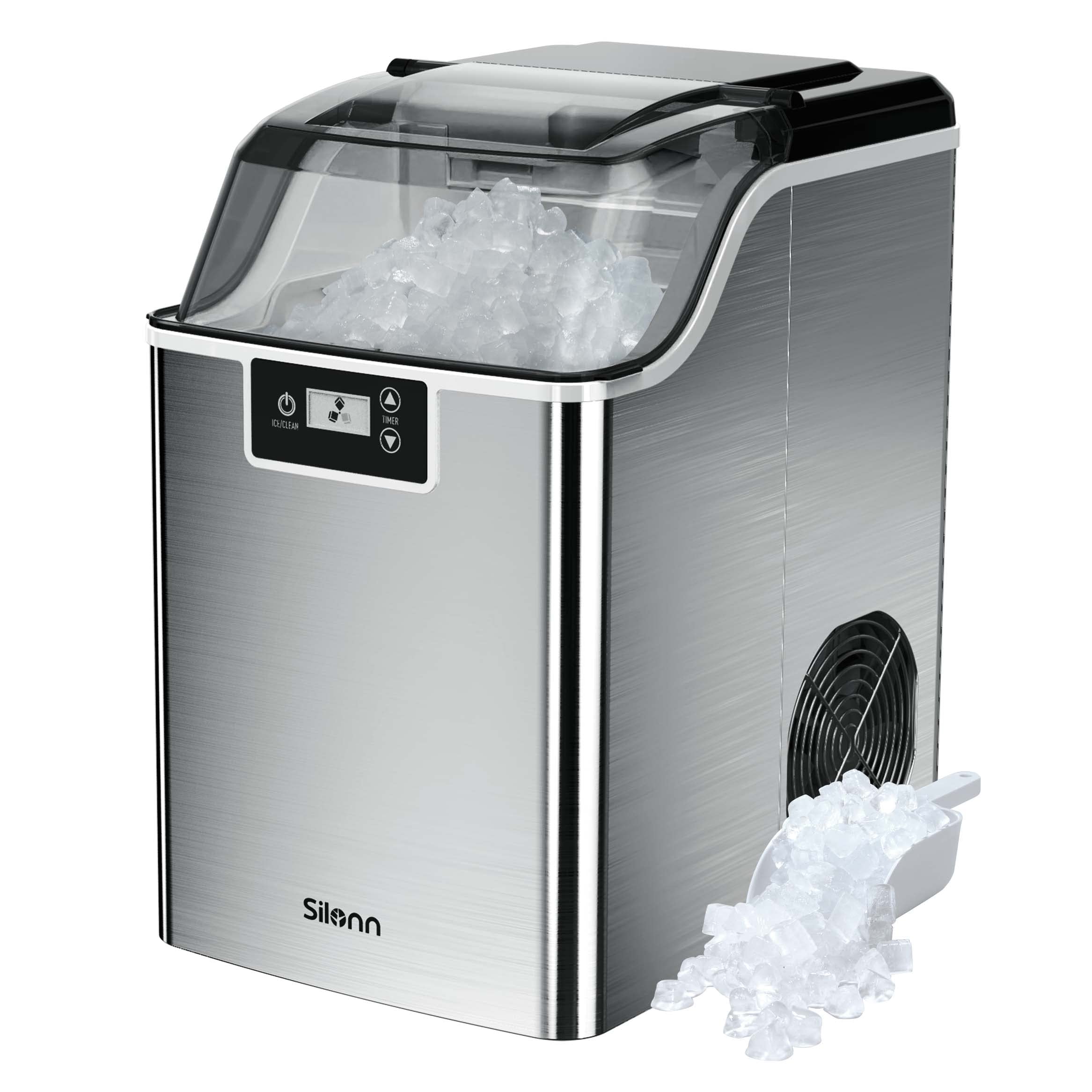Silonn Compact Nugget Ice Maker，44lbs/Day Pellet Ice Maker Machine with Timer & Self-Cleaning Function, Portable Countertop Ice Maker for Home, Office, Bar, Perfect for Cocktails & Smoothies