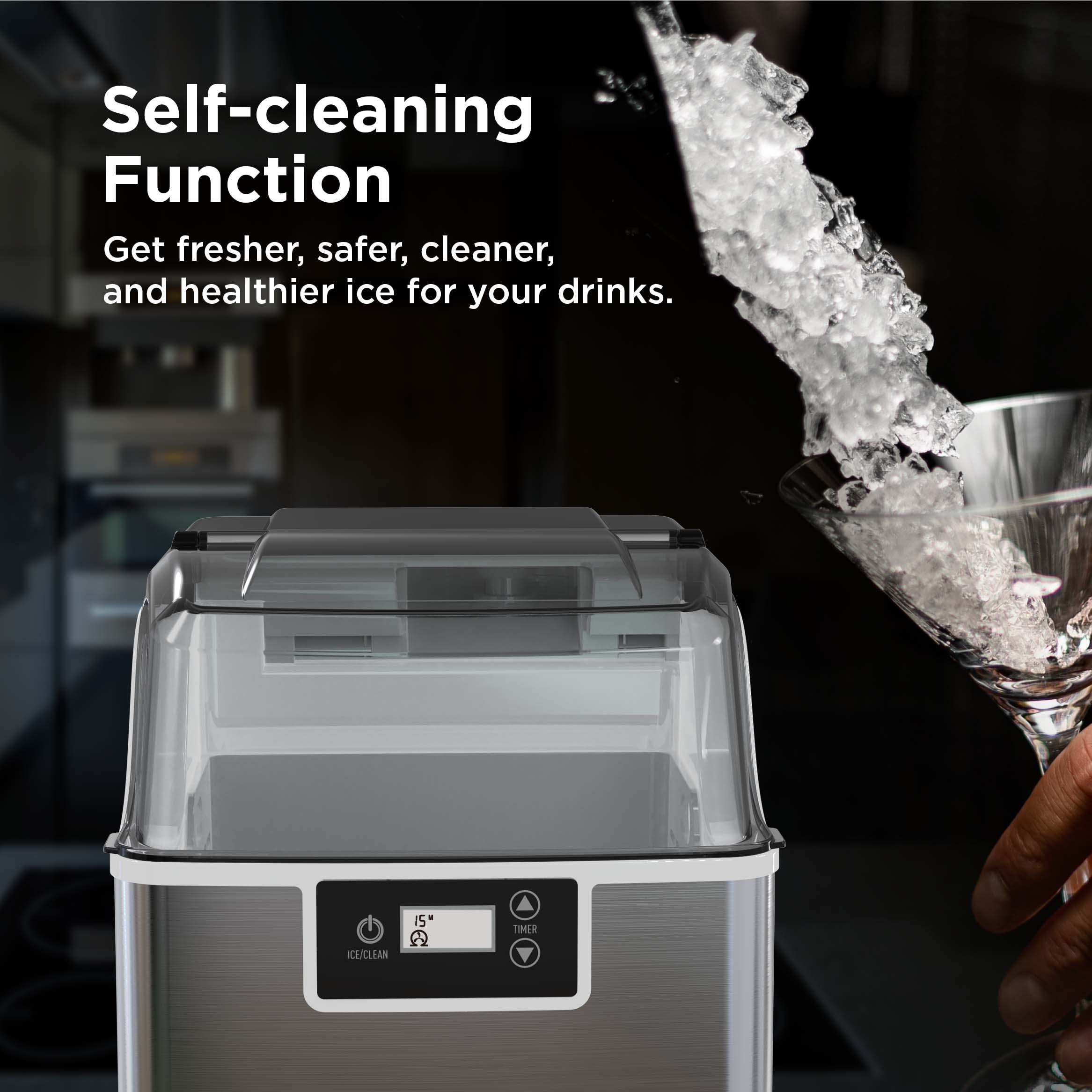Silonn Compact Nugget Ice Maker，44lbs/Day Pellet Ice Maker Machine with Timer & Self-Cleaning Function, Portable Countertop Ice Maker for Home, Office, Bar, Perfect for Cocktails & Smoothies