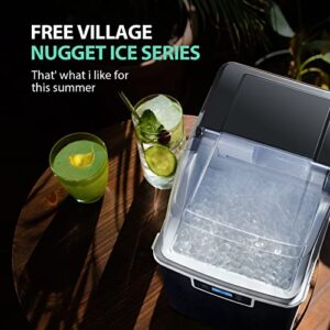 FREE VILLAGE Nugget Ice Maker Countertop, 44Lbs/24H Portable Ice Maker for Soft & Chewable Pellet Ice, Self-Cleaning & Quiet, Ice Machine with Ice Scoop & Basket for Home Office Bar Party-Black