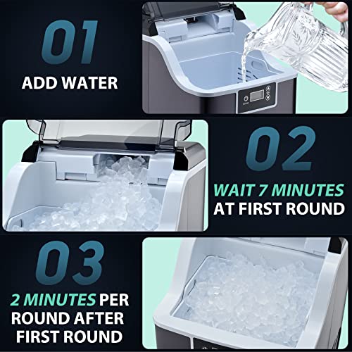 FREE VILLAGE Nugget Ice Maker Countertop, 44Lbs/24H Portable Ice Maker for Soft & Chewable Pellet Ice, Self-Cleaning & Quiet, Ice Machine with Ice Scoop & Basket for Home Office Bar Party-Black